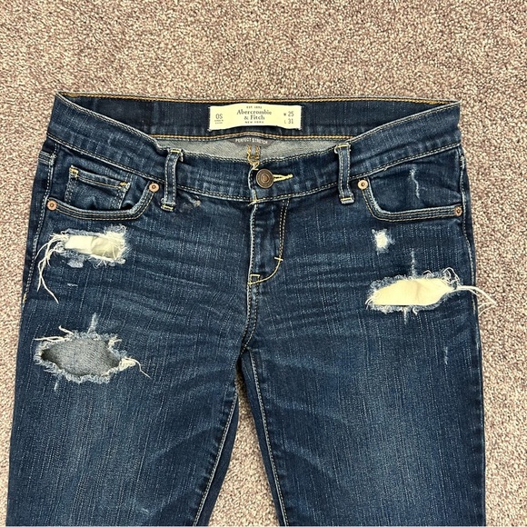 Abercrombie & Fitch Women's Erin Jeans Size 0 S Blue Distressed Skinny Low Rise - Picture 3 of 14